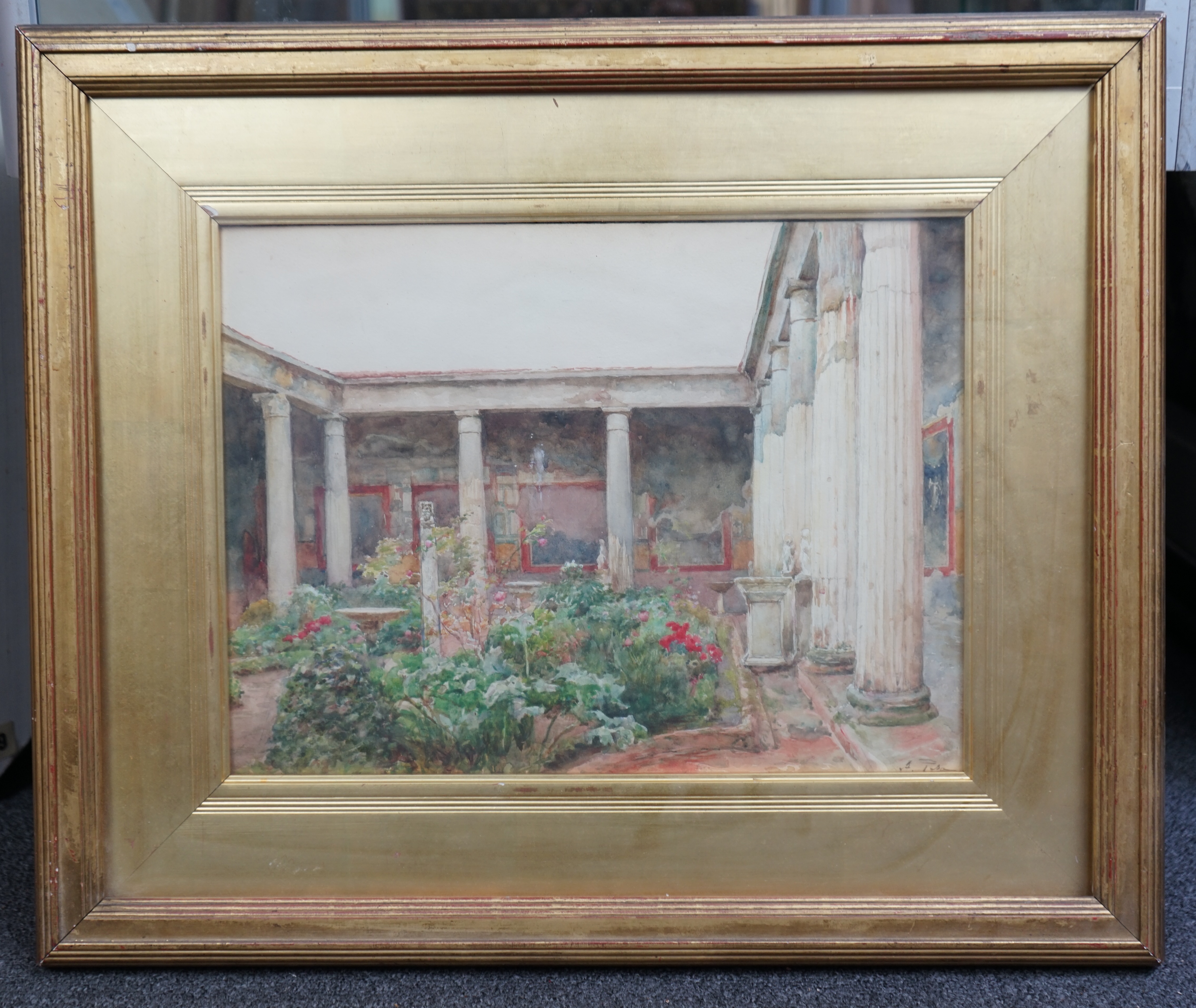 Alberto Pisa (Italian, 1864-1930), Courtyard of the House of Vetti, Pompeii, watercolour, 26 x 35cm